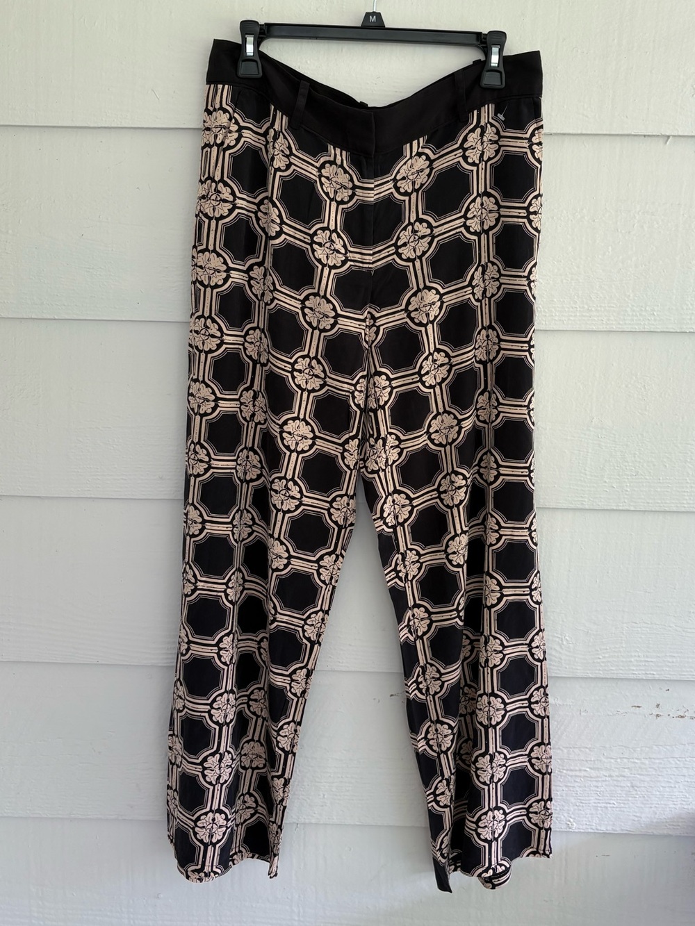 Derek Lam 10 Crosby 100% Silk Geometric Print Straight Leg Pants Size 8 Designer